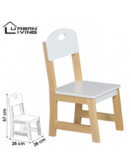 Chaise en bois pour enfant - L 28 x l 28 x H 57 cm - Blanc et beige