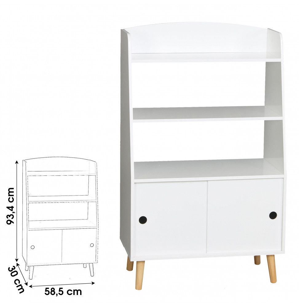 Bibliothèque en bois pour enfant - L 58,5 x l 30 x H 93,4 cm - Blanc