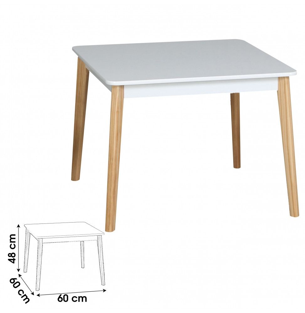 Table en bois pour enfant - L 60 x l 60 x H 48 cm - Blanc