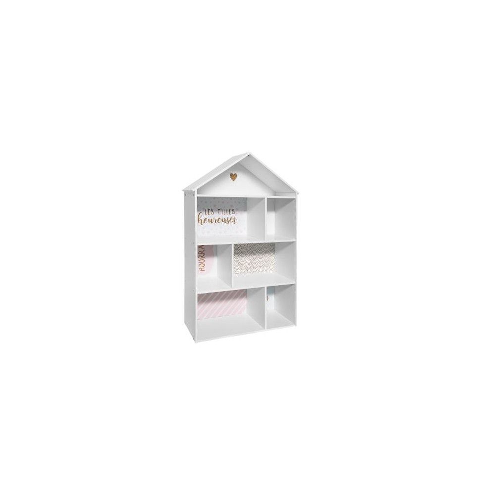 Meuble de rangement en forme de maison - 7 cases - 73.5 x 30 x 114 cm - Rose