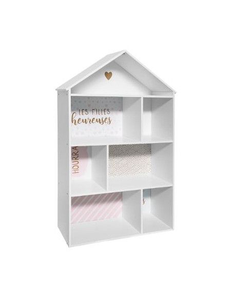 Meuble de rangement en forme de maison - 7 cases - 73.5 x 30 x 114 cm - Rose