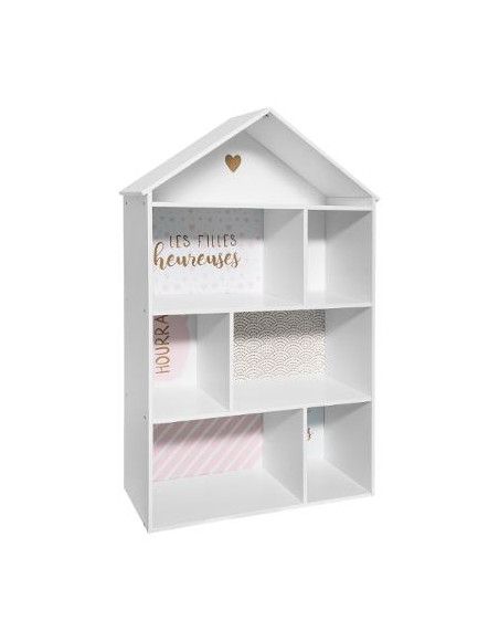 Meuble de rangement en forme de maison - 7 cases - 73.5 x 30 x 114 cm - Rose