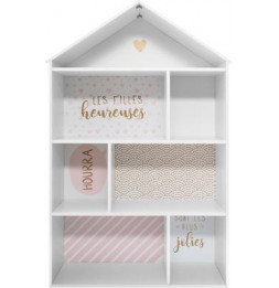 Meuble de rangement en forme de maison - 7 cases - 73.5 x 30 x 114 cm - Rose