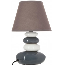 Lampe 4 galets abat-jour marron foncé - Lampe à poser - D 20,5 x H 31 cm - Gris et Blanc