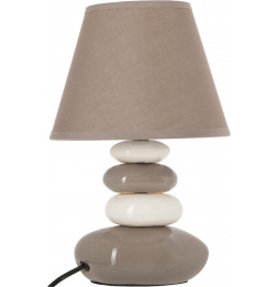 Lampe 4 galets abat-jour marron clair - Lampe à poser - D 20,5 x H 31 cm - Blanc et Taupe