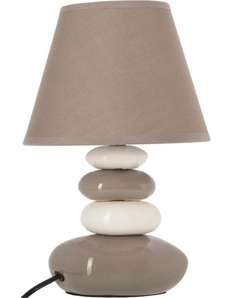 Lampe 4 galets abat-jour marron clair - Lampe à poser - D 20,5 x H 31 cm - Blanc et Taupe