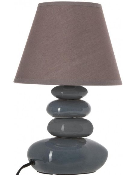 Lampe 4 galets abat-jour marron foncé - Lampe à poser - D 20,5 x H 31 cm - Gris