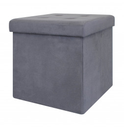 Coffre pouf pliable Suédine - Gris foncé