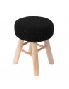 Tabouret rond tressé avec pieds en bois - Noir