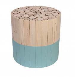 Tabouret rond en bois -  Bleu