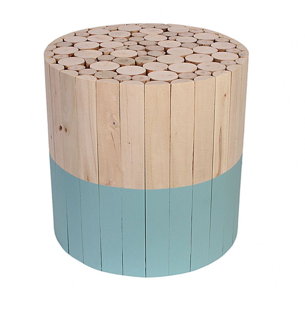 Tabouret rond en bois -  Bleu