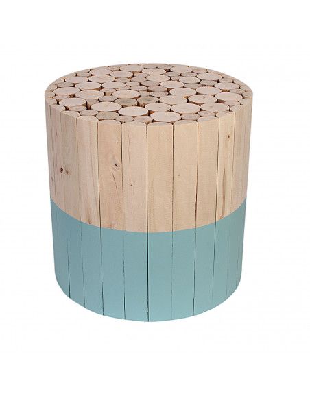 Tabouret rond en bois -  Bleu