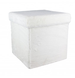 Coffre pouf pliable imitation fourrure - Blanc