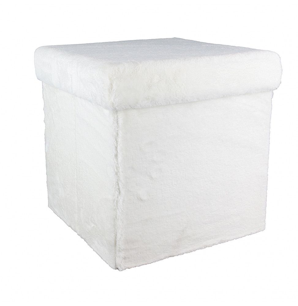 Coffre pouf pliable imitation fourrure - Blanc