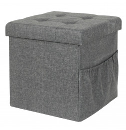 Coffre pouf pliable avec pochette - Gris foncé