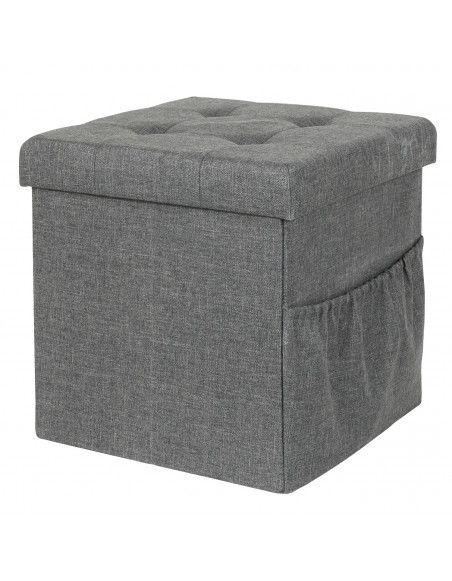 Coffre pouf pliable avec pochette - Gris foncé