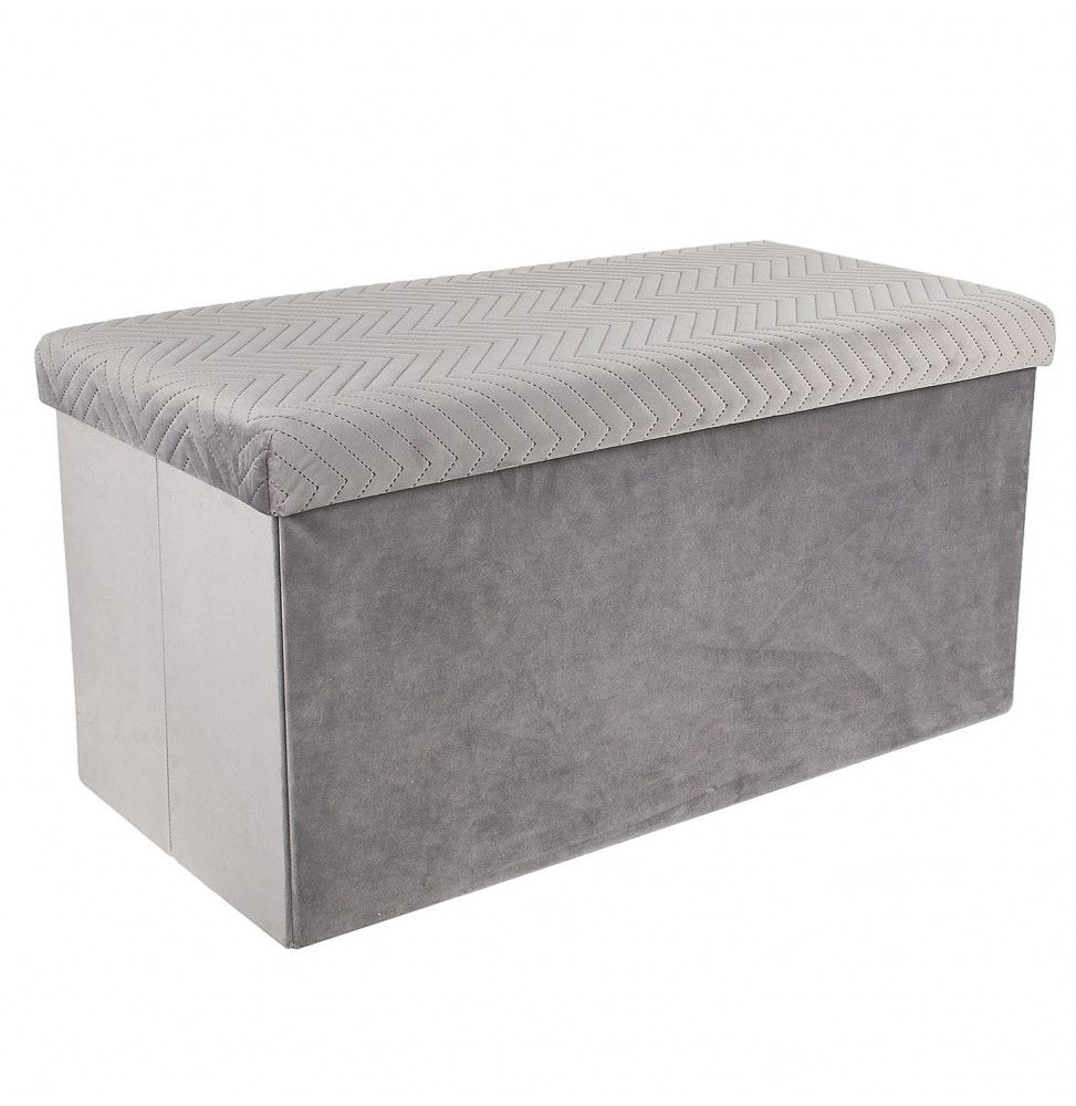 Coffre banc pliable revêtement en velours - Gris