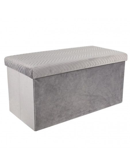 Coffre banc pliable revêtement en velours - Gris