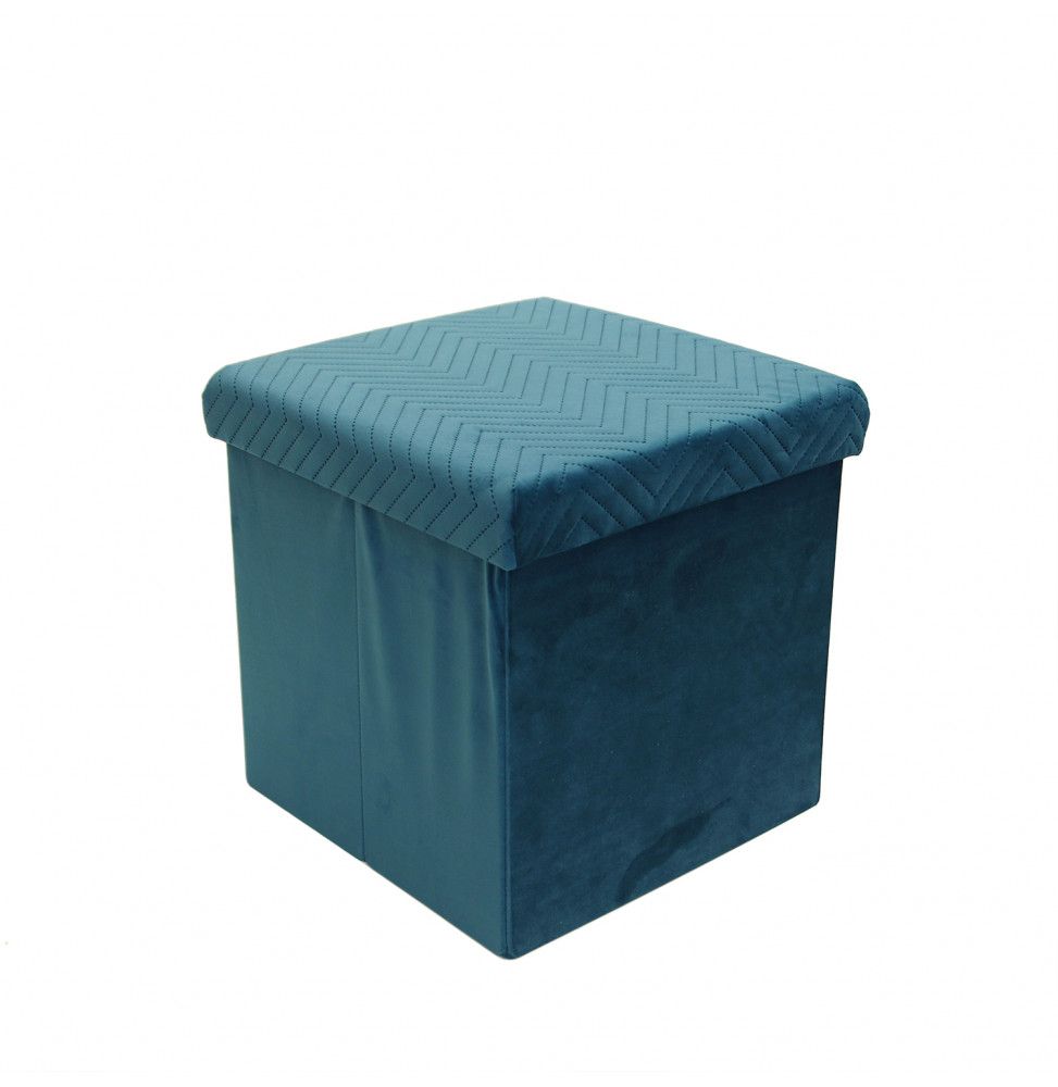 Coffre pouf pliable revêtement en velours - Bleu