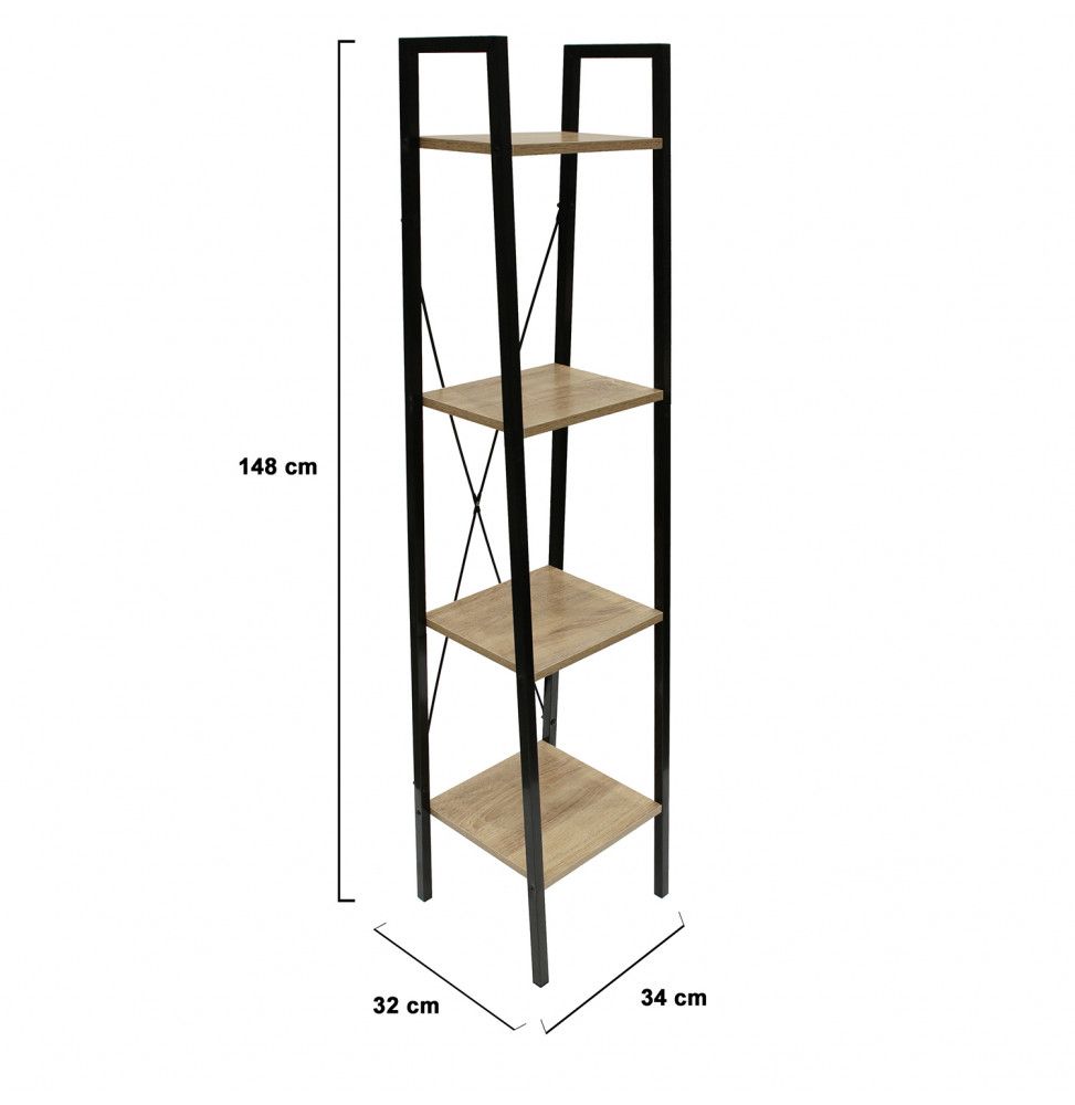 Étagère 4 niveaux alliant bois et métal - L 34 x l 32 x H 148 cm - Beige