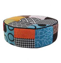 Pouf rond Patchwork - D 50 cm - Multicolore