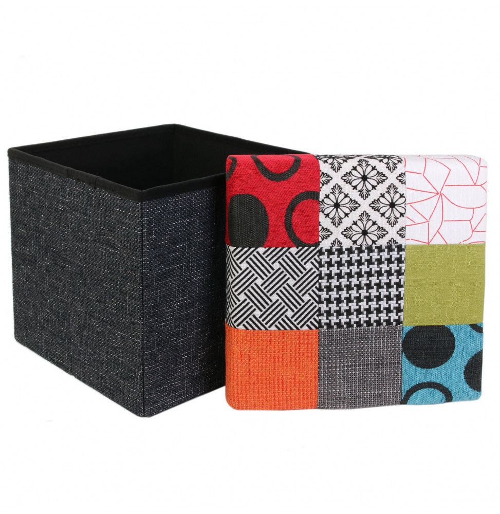 Coffre pouf pliable Patchwork - Multicolore