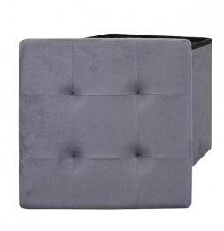 Coffre pouf pliable Suédine - Gris foncé