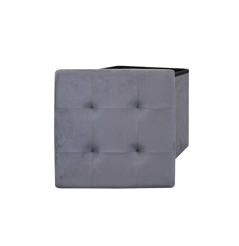 Coffre pouf pliable Suédine - Gris foncé