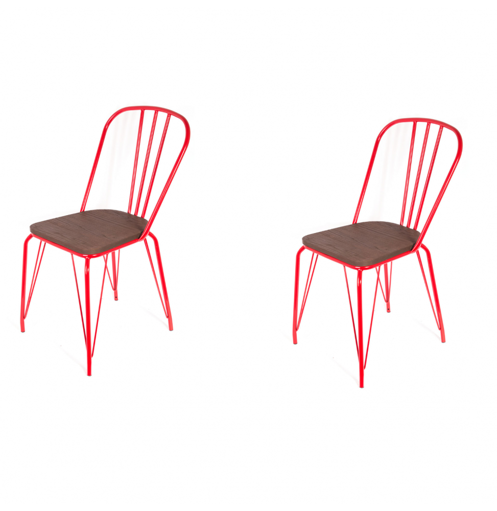 Lot de 2 chaises alliant métal et bois - Rouge