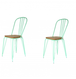 Lot de 2 chaises alliant métal et bois - Vert