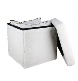 Coffre pouf pliable imitation fourrure - Blanc