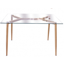 Table en verre avec pieds alliant métal et bois - L 115 x l 75 x H 75 cm