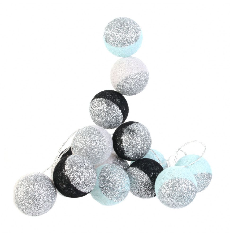 Guirlande LED 3m boules 6 cm bicolores - Noir et bleu à paillettes