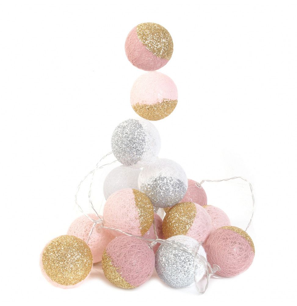 Guirlande LED 3m boules 6 cm bicolores - Rose et blanc à paillettes