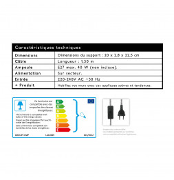 Applique murale - Bois noir et cable noir - Luminaire suspendu