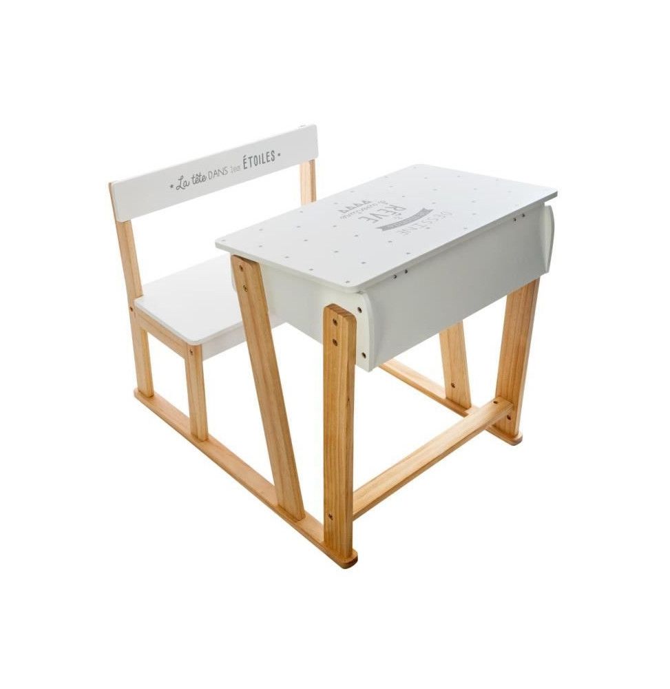 Pupitre d'écriture en bois avec assise et bureau - Blanc - Meuble pour enfant