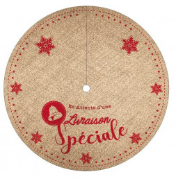 Tapis de sapin imprimé rouge en jute - D 90 cm