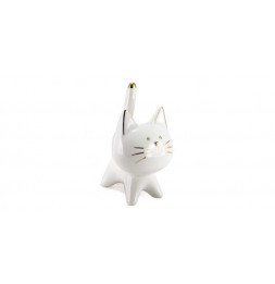 Chat décoratif en céramique - l 9,8 x H 15,3 cm - Blanc