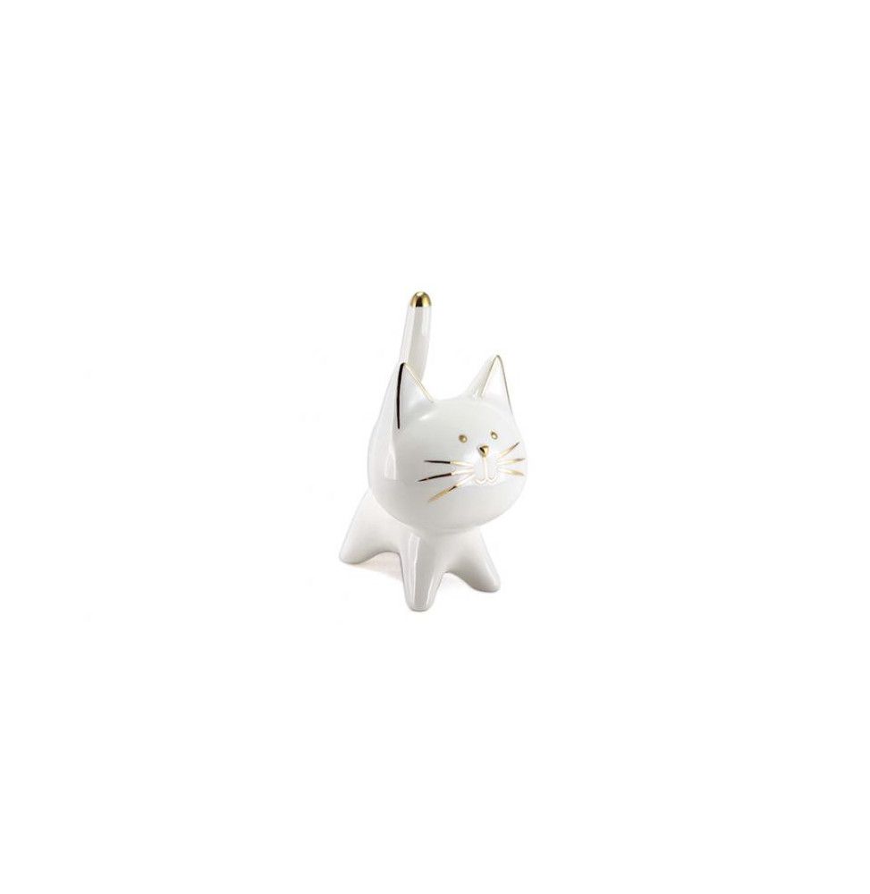 Chat décoratif en céramique - l 9,8 x H 15,3 cm - Blanc