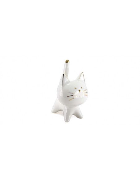 Chat décoratif en céramique - l 9,8 x H 15,3 cm - Blanc