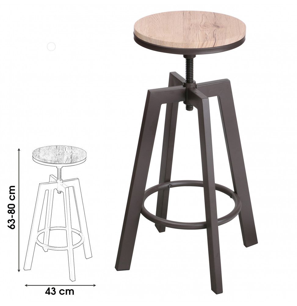 Lot de 2 tabourets de bar style industriel Dock - D 43 x H 71 cm - Bois et Métal