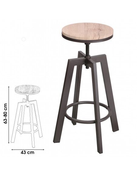 Lot de 2 tabourets de bar style industriel Dock - D 43 x H 71 cm - Bois et Métal