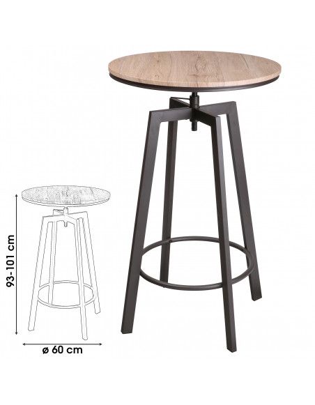 Table de bar style industriel Dock - D 60 x H 101 cm - Bois et Métal