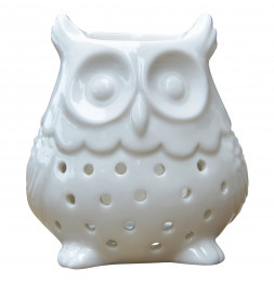 Brûle parfum Hibou - L 10 x l 10 x H 8 cm - Blanc