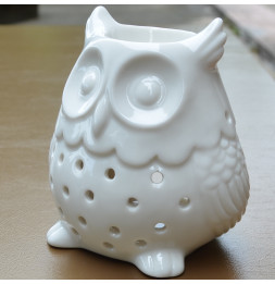 Brûle parfum Hibou - L 10 x l 10 x H 8 cm - Blanc