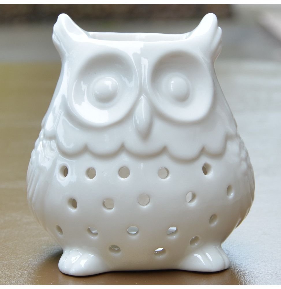 Brûle parfum Hibou - L 10 x l 10 x H 8 cm - Blanc