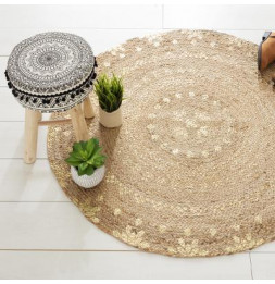 Tapis rond en jute - Beige et doré - D 115 cm