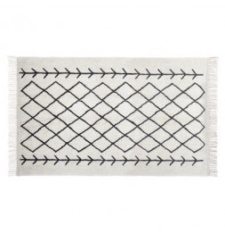 Tapis en coton à franges - Noir et blanc - 120 x 170 cm