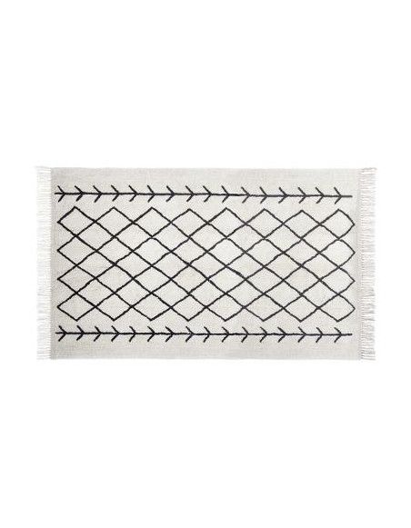 Tapis en coton à franges - Noir et blanc - 120 x 170 cm