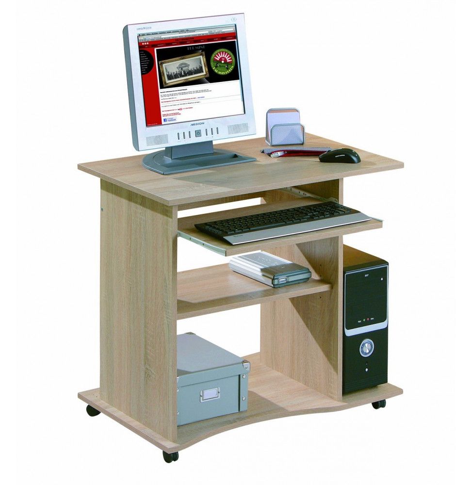 Bureau compact à roulettes - Durini - Desserte informatique en bois